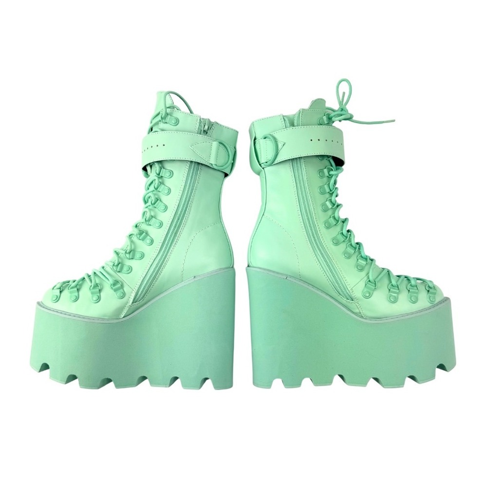 Sugar Thrillz Platform Boots Mint Green Lace Up Buckle Women's Shoes - Size 6 M - Picture 6 of 10